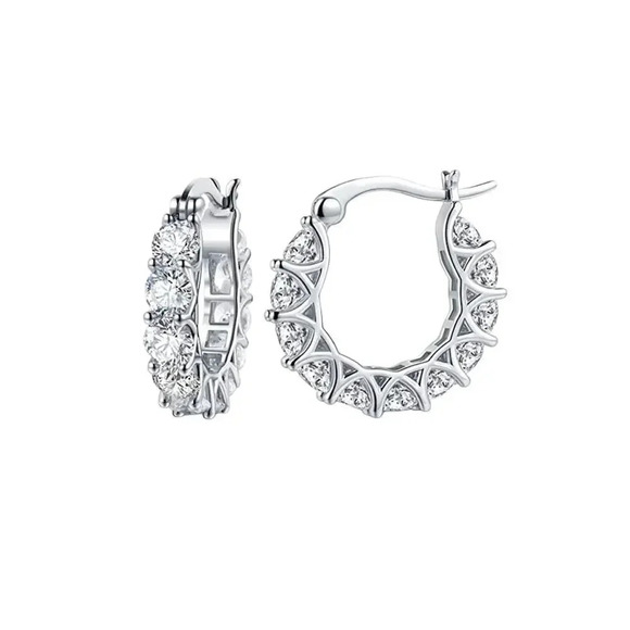 Silver tone Cubic Zirconia Small Hoop Earrings - Picture 1 of 8